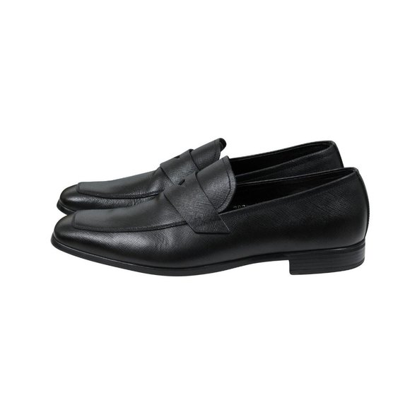 Prada Mens Penny Loafers US 8.5 UK 7.5 Black Saffiano Leather Slip On Moccasins - Picture 4 of 10